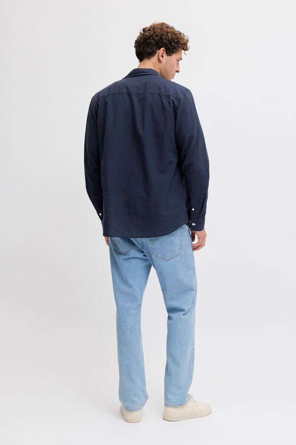 JJ REBEL Camisa regular fit lino azul