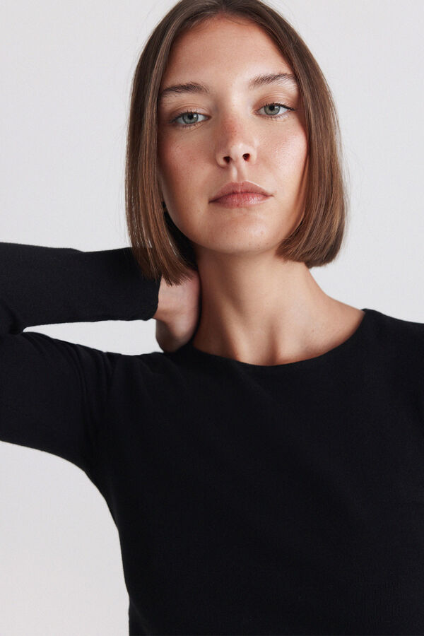 Springfield Cotton long sleeve basic T-shirt black