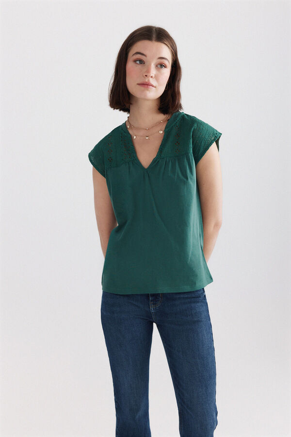 Springfield Camiseta bordado suizo verde