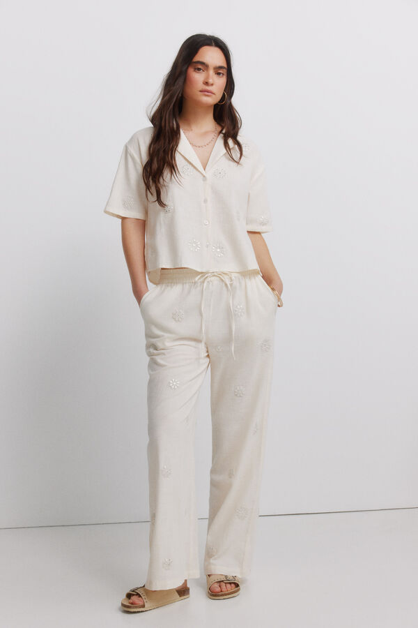 Springfield Floral linen trousers nude