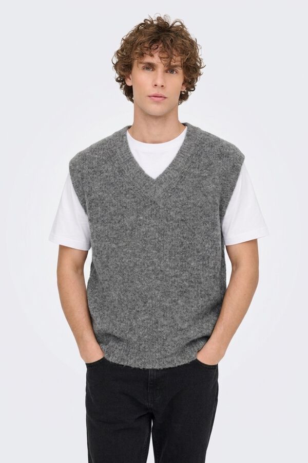 Only & Sons V-neck knit gilet grey
