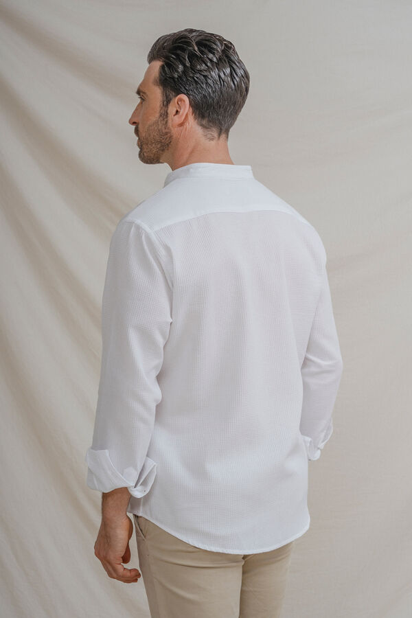 Celopman Checked fabric mandarin collar shirt white