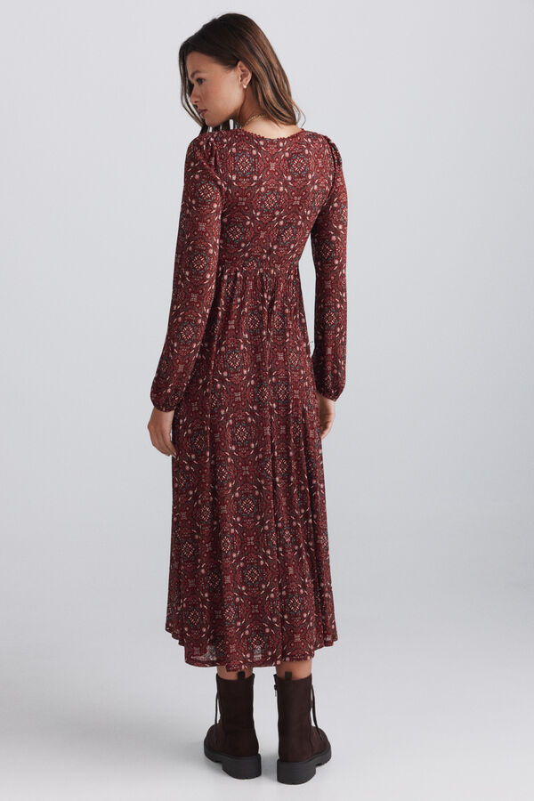 Springfield Vestido midi estampado boho burdeos