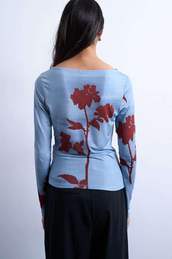 Topshop Printed long-sleeve top blue