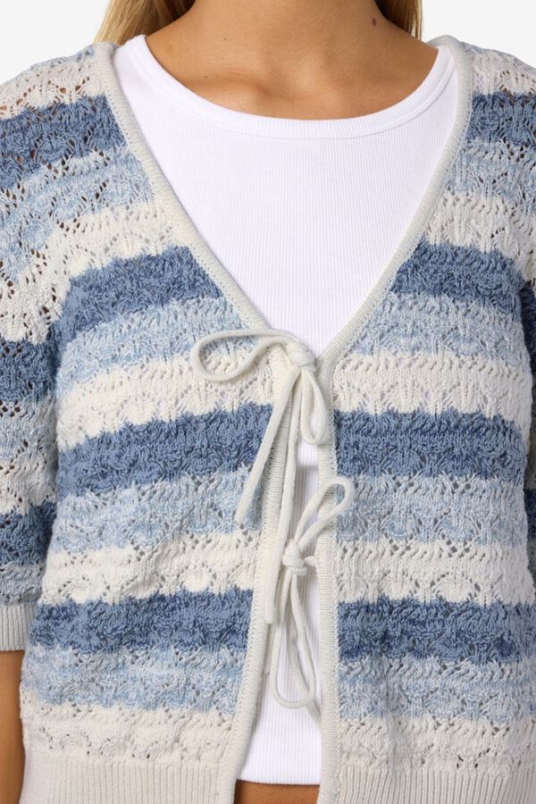 Noisy May Pointelle knit tie top blue
