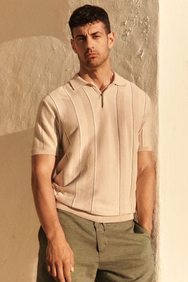 Springfield Striped structured polo shirt grey
