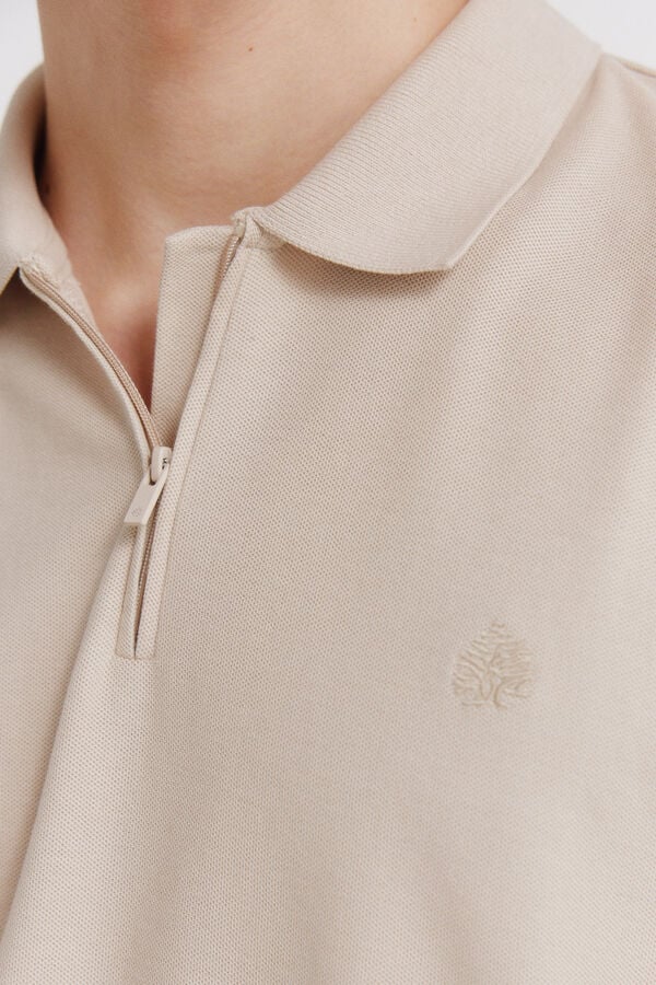 Springfield Piqu&eacute; zip regular fit polo shirt nude