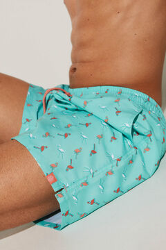 Springfield Flamingo print swimming shorts green