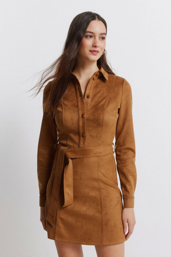 Springfield Robe chemise courte en daim nude