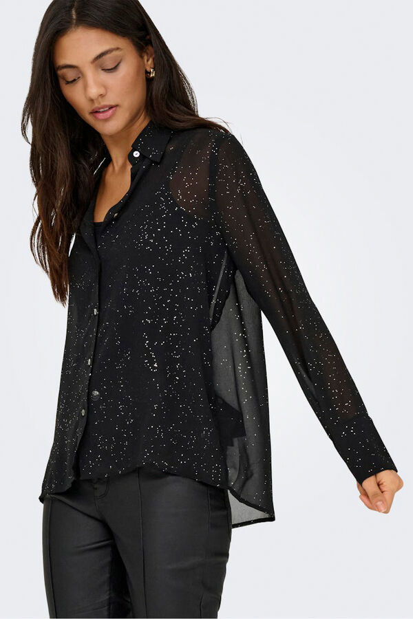 Only Camisa de chiffon com glitter preto
