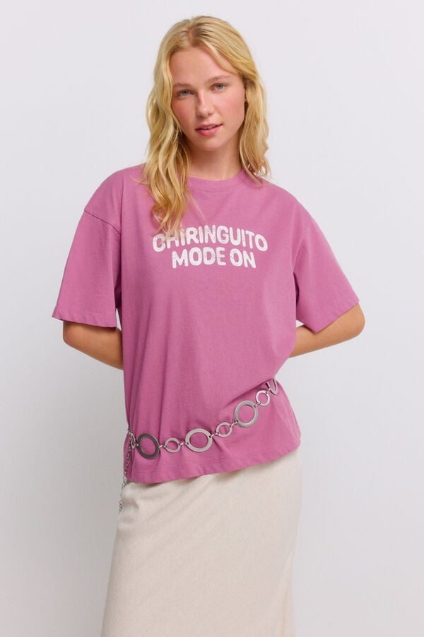 Springfield "chiringuito modo on" short sleeve T-shirt pink