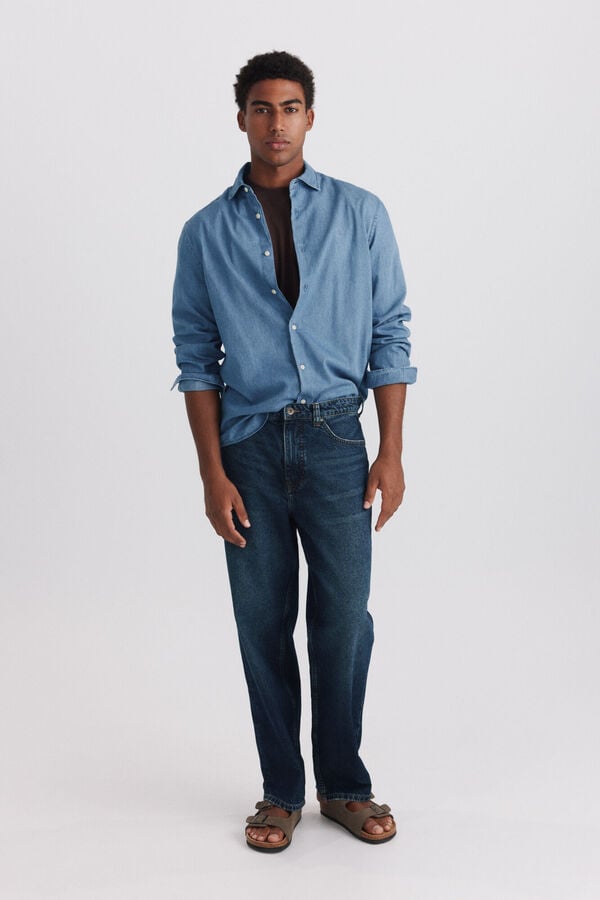 Springfield Dark wash wide leg jeans blue