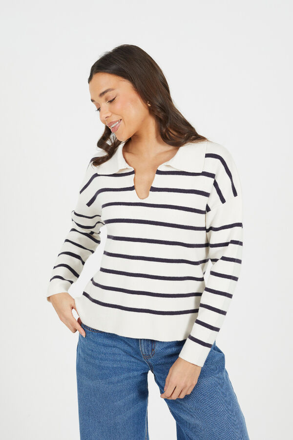 Brave Soul Su&eacute;ter riscas de gola polo bege