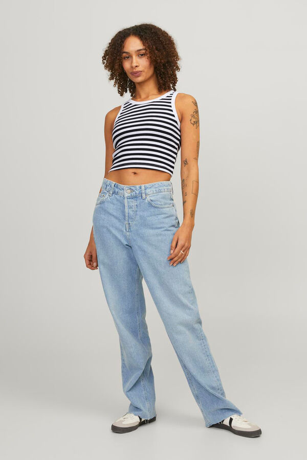 Jack & Jones Top riscas com al&ccedil;as caneladas branco