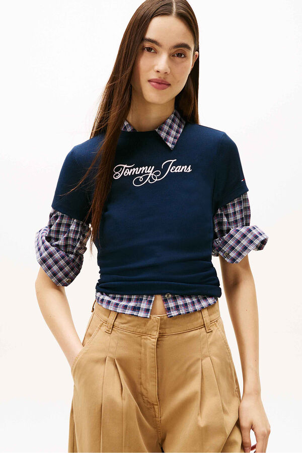 Tommy Jeans Camiseta justa de manga curta azul