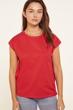 Springfield T-shirt com Gola Trançada vermelho real