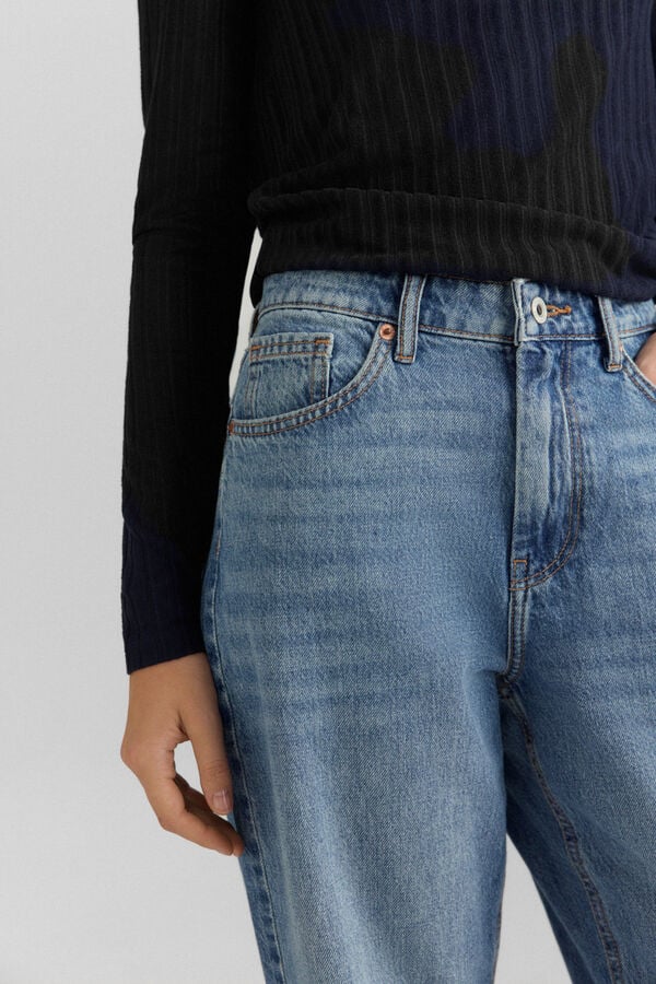 Springfield Jeans wide leg de cintura m&eacute;dia azul