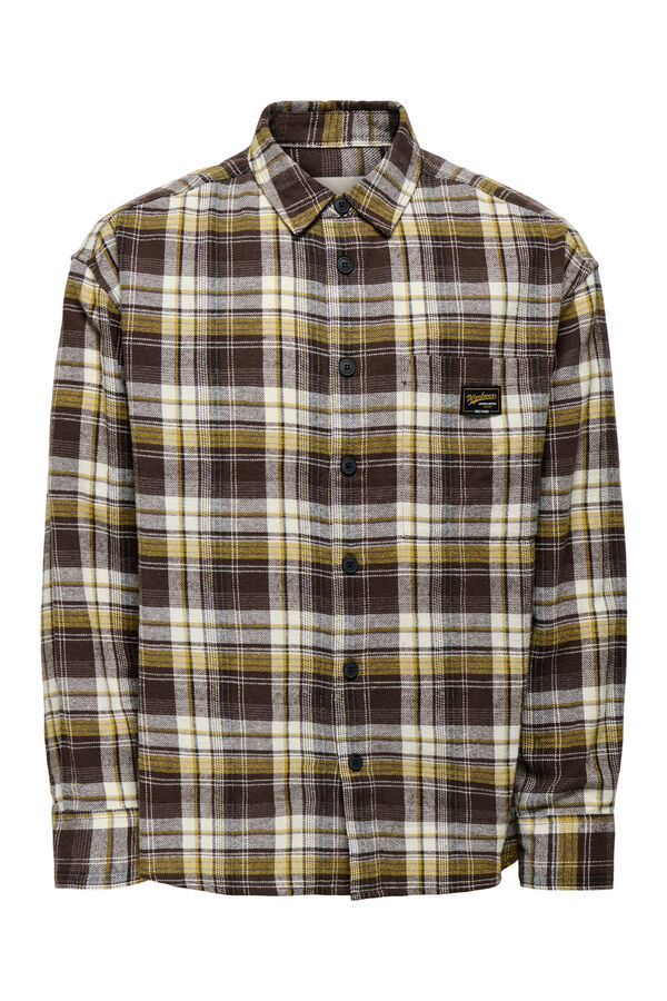 Only & Sons Camisa manga larga cuadros marr&oacute;n