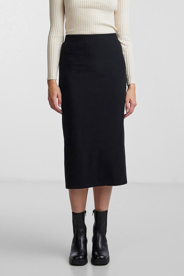 Springfield Jersey-knit midi skirt with elasticated waistband and side slit. black