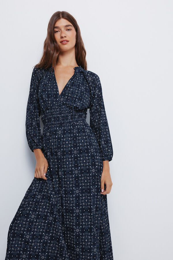 Springfield Midi dress with elastic waist blue