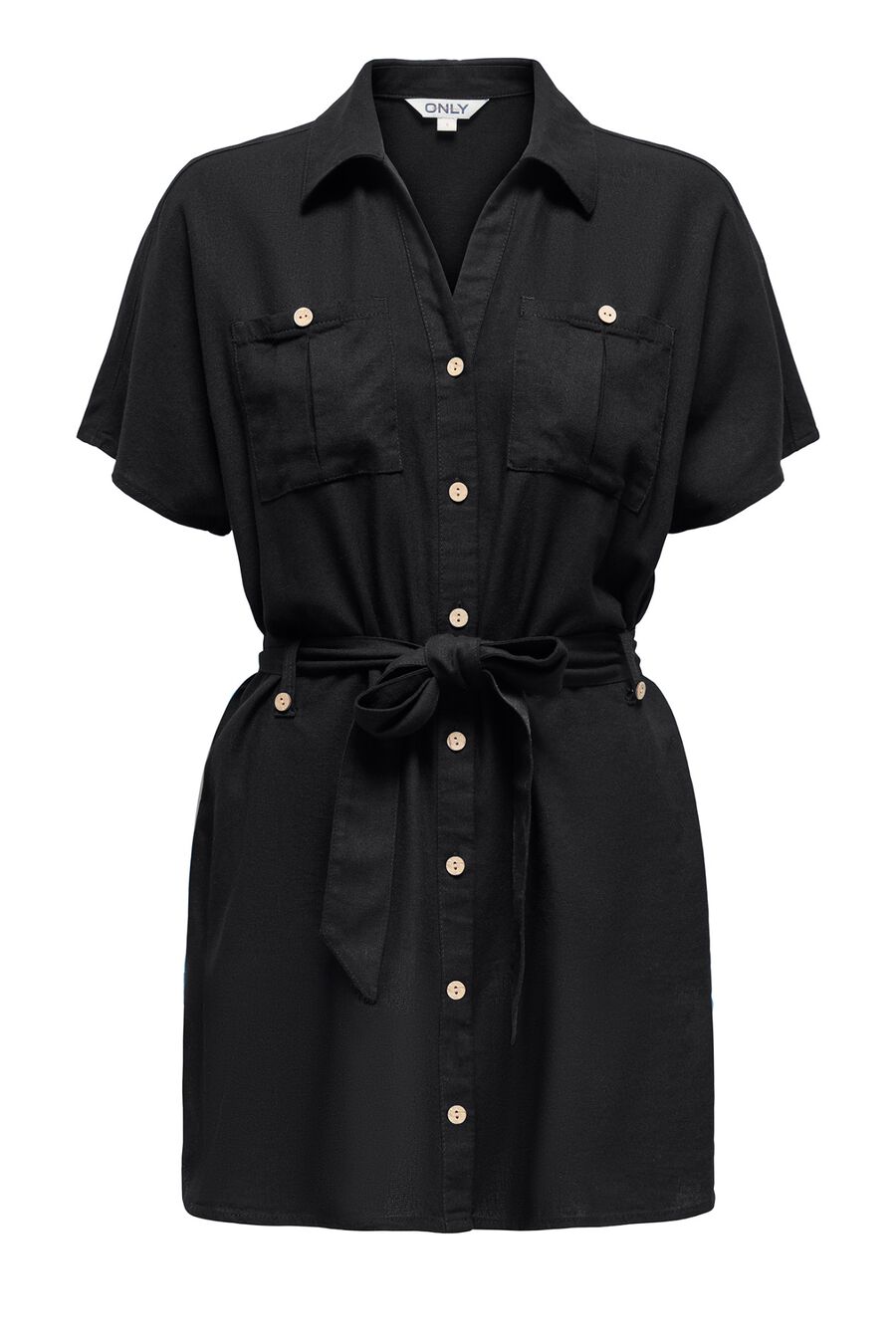 Vestido corto camisero de lino