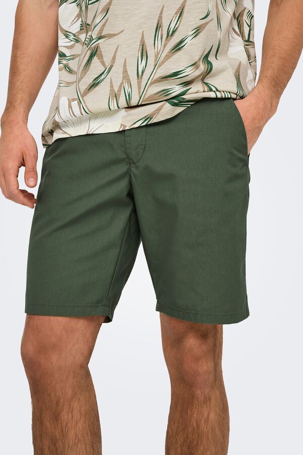 Only & Sons Bermuda shorts with zip fastening and button green