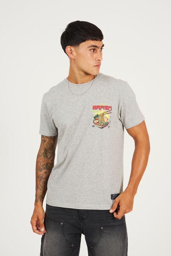 Brave Soul Oriental print short sleeve T-shirt grey