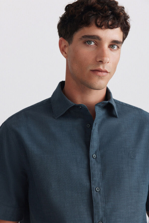 Springfield Short sleeve turn-up shirt blue