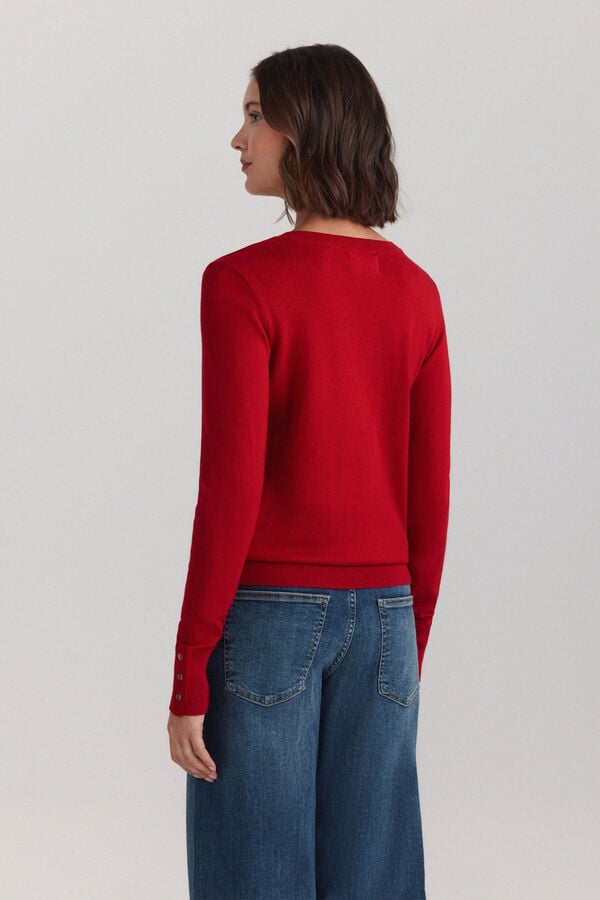 Springfield Basic fine knit buttoned jumper red
