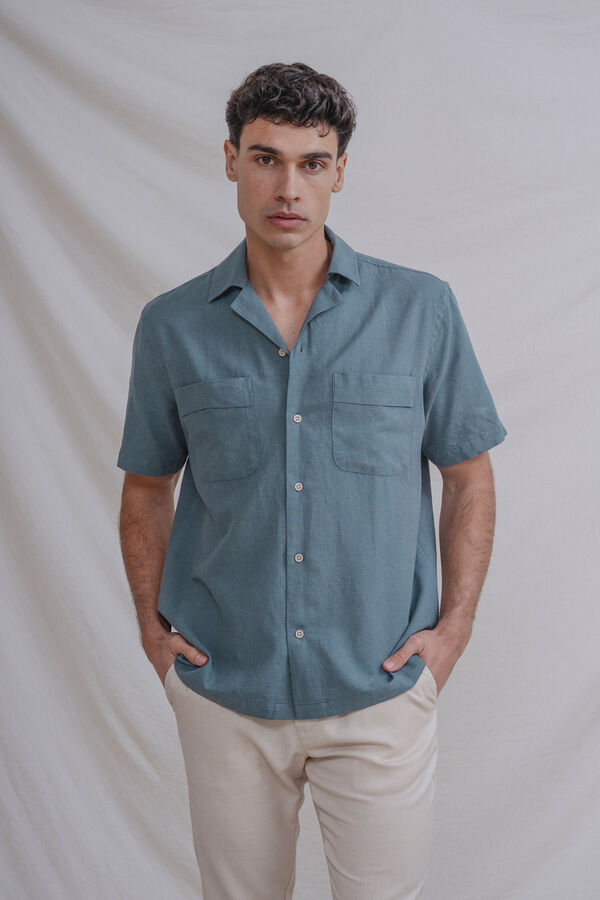 Celopman Linen short sleeve shirt green