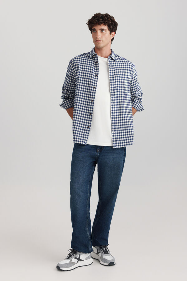 Springfield Gingham print flannel shirt blue