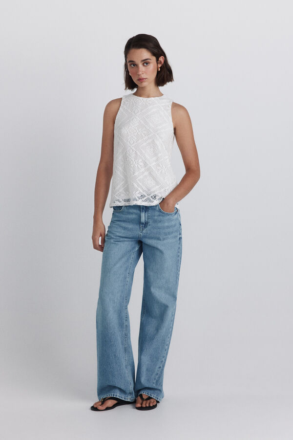 Springfield Crochet sleeveless T-shirt printed