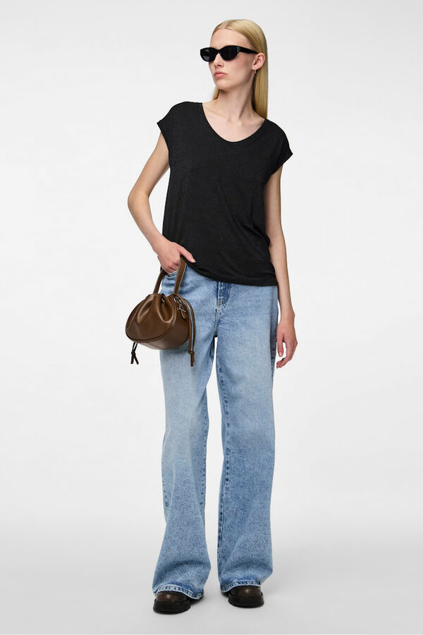 Pieces Lurex V T-shirt black