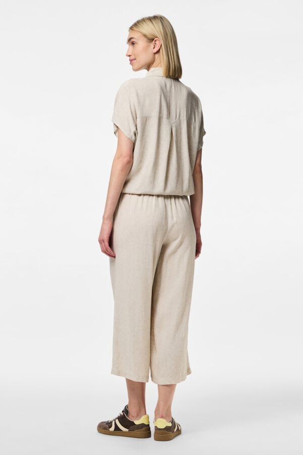 Pieces Linen knot detail short sleeve shirt brown