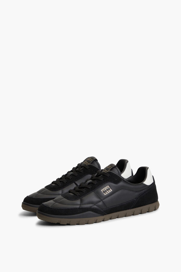 Tommy Jeans Leather sneakers with flag black