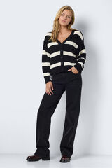 Noisy May Streifen Strickjacke mit V- Ausschnitt Schwarz