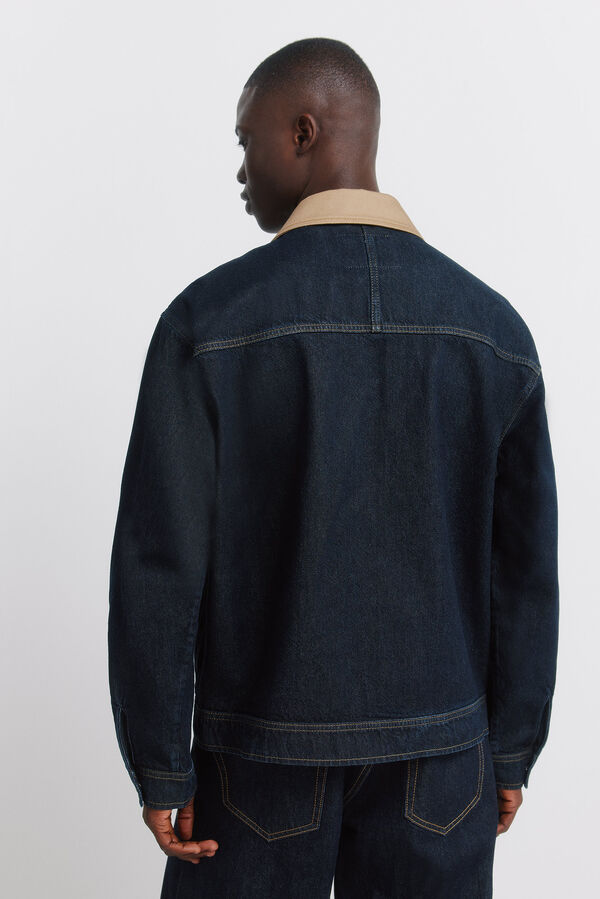 Springfield Veste en jean oversize avec col contrast&eacute; bleu