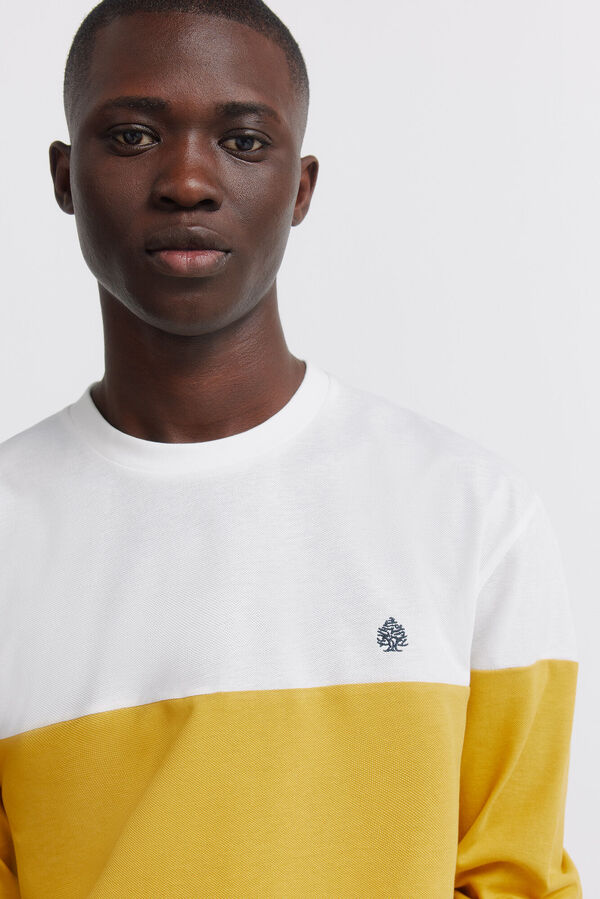Springfield long sleeve piqu&eacute; block t-shirt beige