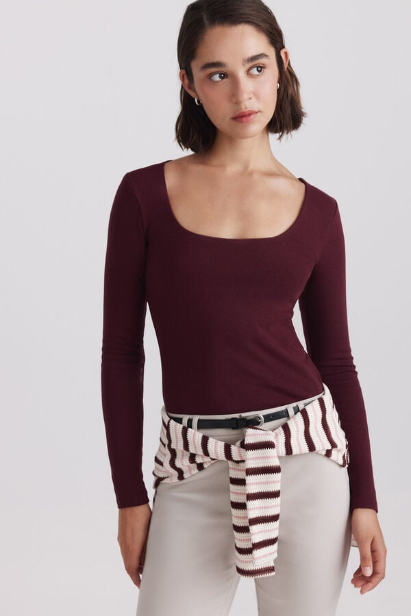Springfield Cotton square neck T-shirt red