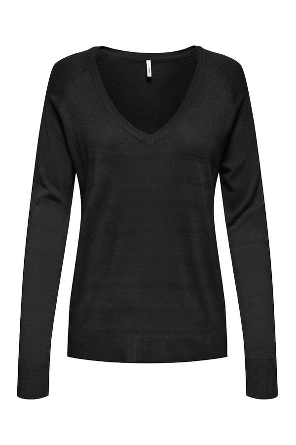 Only Jersey fino cuello de pico negro