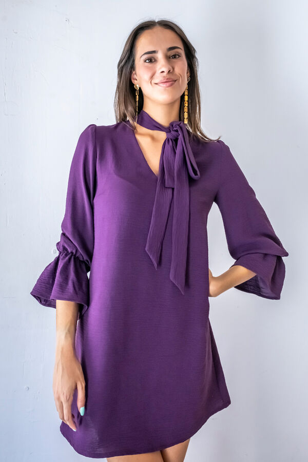 Cul Sac Short dress with tie, bow, lace Ljubičasta