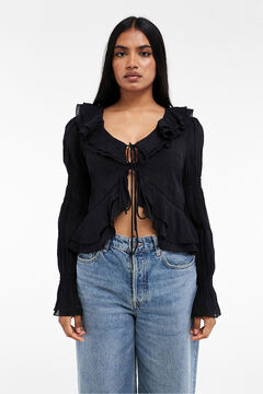 Topshop Top manga comprida plissado