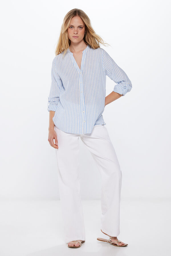 Springfield Linen/cotton mandarin collar blouse blue