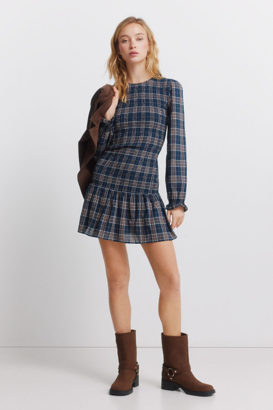 Vestido corto smock cuadros