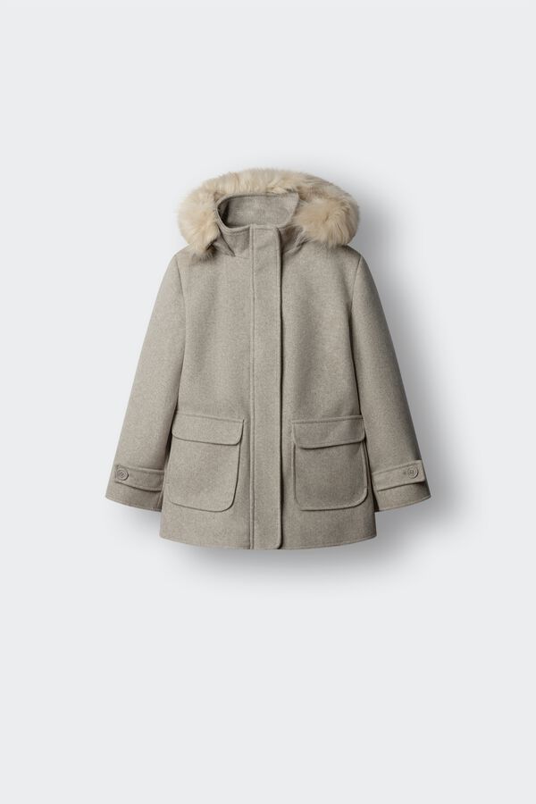Springfield Kids Girls' cloth duffle coat with faux fur hood blue