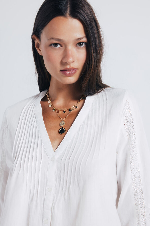 Springfield Pleated blouse with lace sleeves nude