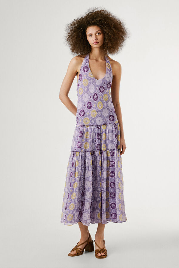 Pepe Jeans Long sleeves print fluid dress.  pink