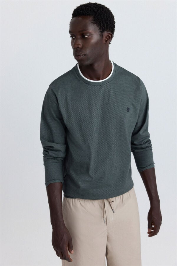 Springfield Striped double neck long sleeve T-shirt green