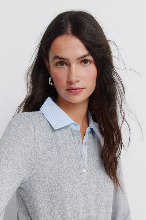 Springfield Long sleeve two-fabric jersey-knit polo shirt grey