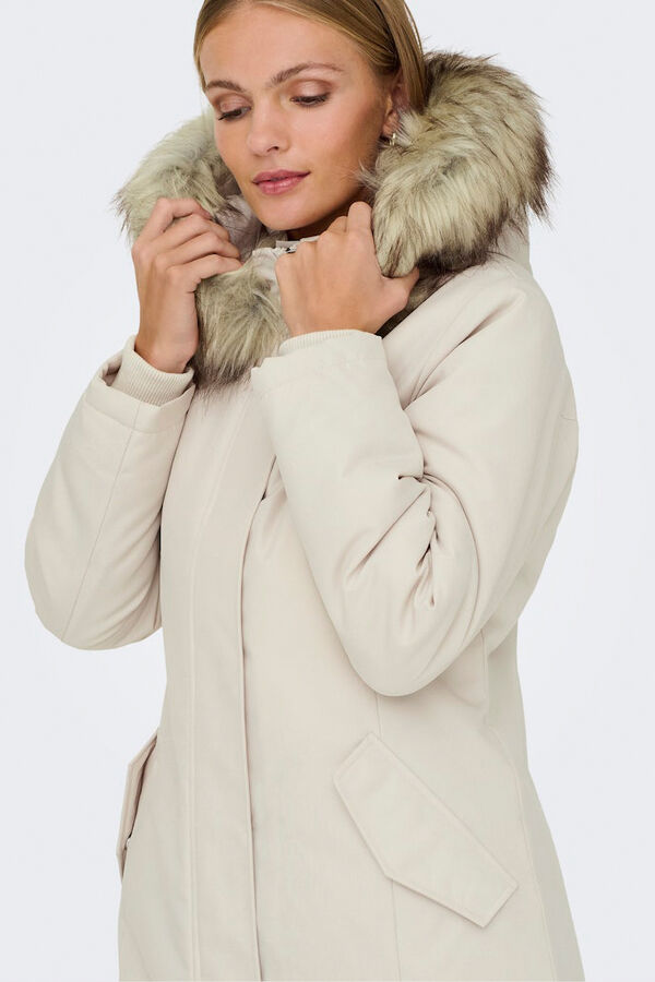 Only Parka con capucha con pelo beige
